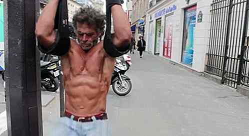 Bettler Bodybuilder hält Form in den Straßen von Frankreich